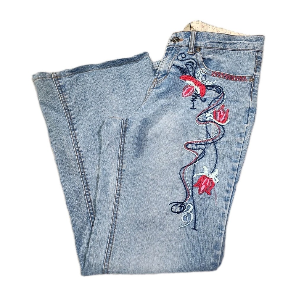 Ruff Hewn Embroidered Jeans Bootcut Light Wash Mid Rise Womens Size 4